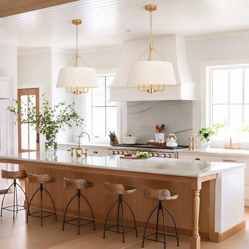 19.7'' Hand-Woven Rattan Chandelier, 5 Light Gold Boho Chandeliers for Dining Room, Adjustable Large Farmhouse Coastal Light Fixtures for Kitchen, Living Room, Foyer, E12 - color: 5-light Gold