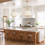 19.7'' Hand-Woven Rattan Chandelier, 5 Light Gold Boho Chandeliers for Dining Room, Adjustable Large Farmhouse Coastal Light Fixtures for Kitchen, Living Room, Foyer, E12 - color: 5-light Gold