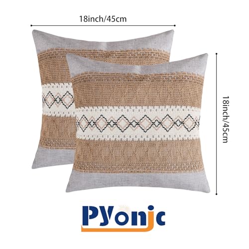 Pyonic Pack of 2 Boho Throw Pillow Covers 18x18 Inch Farmhouse Decorative Throw Pillows for Bed Sofa Living Room,Gray Modern Cushion Cover Couch Pillows Cover Home Decor - color: Gray