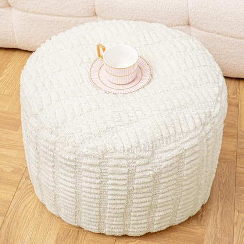 Poofieotto Handmade Unstuffed Ottoman Pouf Cover – Versatile Storage Footstool & Floor Pouf for Living Room, Bedroom, or Wedding Decor | 20" Diameter x 14" Height | Filler Not Included (Cream) - color: Cream
