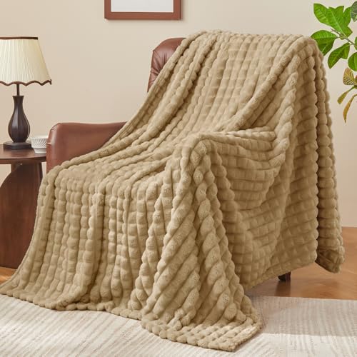 BEDELITE Taupe Throw Blanket for Couch - Super Soft Lightweight 3D Checkered Fluffy Fuzzy Fleece Blanket, Luxurious Plush Cozy Summer Blanket for Room Decor, Gift for Dad, 50"x60" - color: Camel, size: Throw(50"x60")