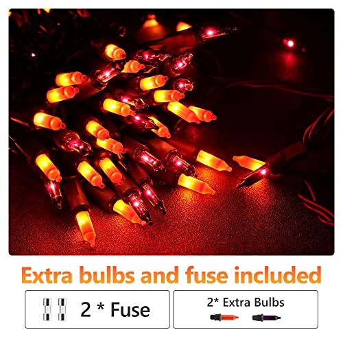 ODEETRONIC Purple Orange Lights, 21.63ft 100 Count Mini Incandescent Halloween Lights, 120V UL Certified Connectable Plugin Outdoor Tree Light, Brown Wire Indoor String Light for Party Spooky Decor - color: Purple Orange-Brown Wire, size: 100 Count Incand