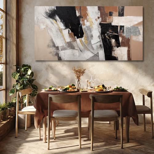 MLART99 Large Abstract Canvas Wall Art Black White Gold and Brown Geometric Painting Textured Modern Artwork for Bedroom Living Room Home Decor 29x58 Inch - color: Black and Brown and Gold, size: 58"L x 29"W