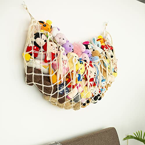 Stuffed Animal Net or Hammock XL for Flat Wall Mounted Handmade Macrame Toy Display Hanging Plush Toy Net for Stuff Animal Storage(Cream) - color: Cream for Wall, size: 60" W
