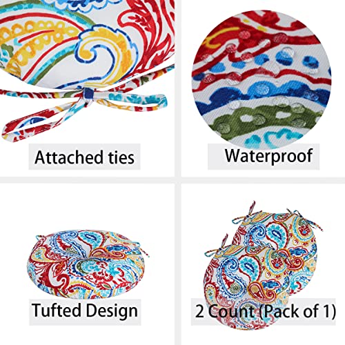FUNHOME Bistro Chair Cushions 15 inch,Set of 2,Tufted Round Chair Cushions with Ties,15"x15"x4",Water Resistant Round Seat Cushion for Barstool Chairs,Patio Garden Kitchen Outdoor Furniture(Phoenix) - color: Phoenix, size: 15"x15"