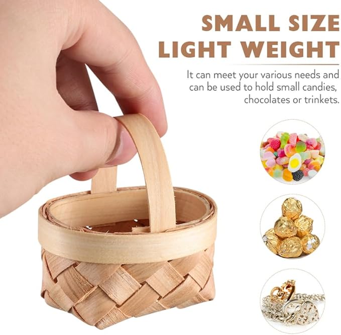 Gadpiparty 36pcs Mini Baskets Party Favor, Mini Woven Baskets With Handles, 4.72 Inch Small Tiny Wooden Candy for Weddings Holidays Easter Party Decor and Kids Crafts