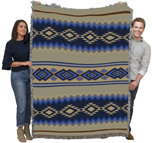 Pure Country Weavers Lapis Chevron - Western Tapestry Throw Blanket Woven from Cotton - Made in The USA (72x54) - color: Lapis Chevron