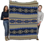Pure Country Weavers Lapis Chevron - Western Tapestry Throw Blanket Woven from Cotton - Made in The USA (72x54) - color: Lapis Chevron