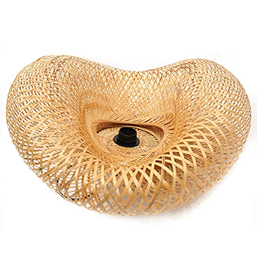 Hand-Woven Bamboo Pendant Light, Lantern Lamp Rattan Single Light Weaving Natural Wooden Ceiling Hanging Fixture with Adjustable Cord for Kitchen Dining Room Restaurant Farmhouse - color: Semicircle,Style 3