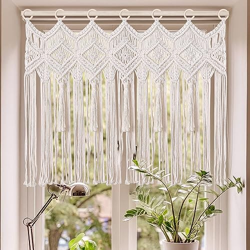 Osunnus Macrame Wall Hanging Macrame Valance Curtain for Window Doorway 40" x 30" Boho Macrame Wall Tapestry Decor with Tassel, 2 Panels