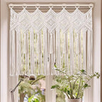 Osunnus Macrame Wall Hanging Macrame Valance Curtain for Window Doorway 40" x 30" Boho Macrame Wall Tapestry Decor with Tassel, 2 Panels