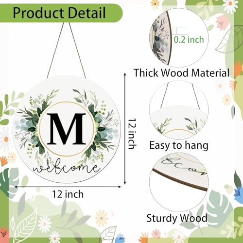 Monogram Letter M House Warming Gifts New Home Wreaths for Front Door Decor Wooden Welcome Sign Floral Family Last Name Initial Spring Summer Porch Rustic Wall Home Kitchen Boho Decorations - color: Letter M