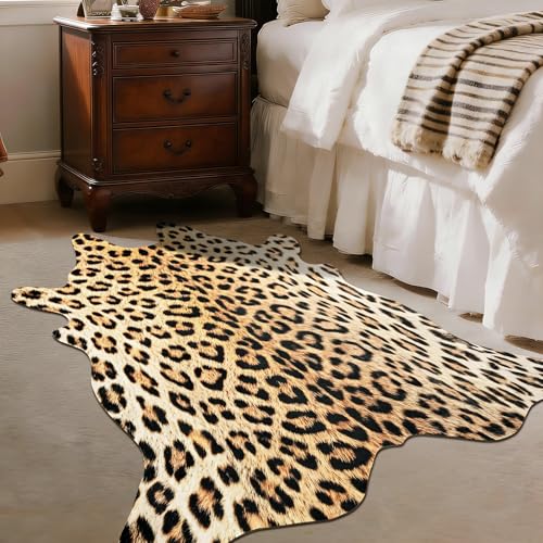 BENRON Premium Leopard Rugs for Living Room Bedroom, Non-Slip Throw Rug for Home Decor, Faux Cheetah Print Animal Skin Carpets, Black and Brown, 2.9 x 3.9 ft - color: Yellow/Black, size: 2'11" x 3'11" (Irregular)