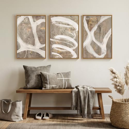 Framed Neutral Abstract Wall Art for Bedroom, 3 Piece Modern Canvas Prints Paintings Artwork for Walls, Minimalist Beige White Taupe Pictures for Living Room Dining Hallway Office Wall Decor 16x24 In - color: Neutral Taupe, size: 16" W x 24" H x 3pcs