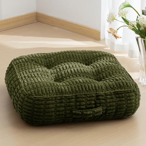 HIGOGOGO 6" Floor Pillow Cushion for Adults, Meditation Cushion Pillow, Blended Corduroy Cover, Large Square Floor Sitting for Tatami Living Room or Yoga, 22x22 Inch, Dark Green - color: Square Dark Green, size: 6" Thick(Pack of 1)
