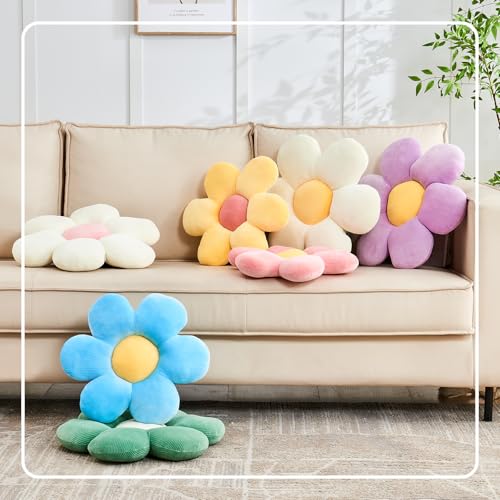 Kcvvcr Pink Flower Pillow, 19.6" Cute Flower Shaped Floor Pillow, Aesthetic Floral Plush Daisy Decorative Throw Pillows for Bed Sofa Couch - color: Al-pink, size: 19.6 Inch