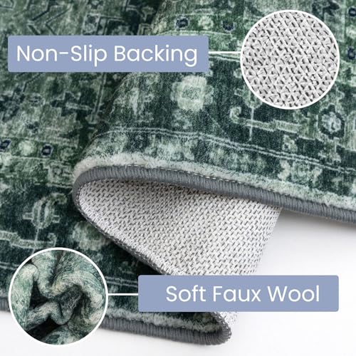 KOZYFLY Small Area Rug 2x3 Ft Rugs for Entryway Washable Boho Entry Rug Non Slip Door Mat Indoor Entrance Faux Wool Vintage Printed Kitchen Rug Throw Rugs for Entrance Kitchen, Dark Green - color: Dark Green, size: 2' x 3' (Rectangular)