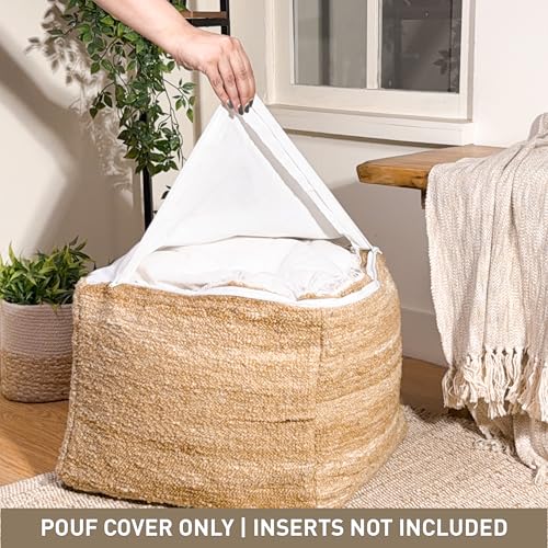 Chardin home Unstuffed Pouf Ottoman Cover, DIY Fillable Floor Pouf with Storage, Indoor Outdoor Square Ottoman, Footrest, Boho Decorative Floor Pillow, Small Accent Seat,16.5" x 16.5"x 12.9", Beige - color: Beige, size: 16.5"D x 16.5"W x 12.9"H