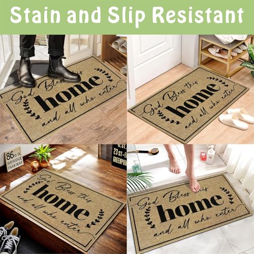 Door Mat Home Mats for Front Door Indoor Outdoor Entrance Welcome Mats with Non-Slip Backing God Bless Mat for Family Housewarming Gifts Durable Porch Hallway Floor Rugs Home Decoration 16.9"x29.9" - color: God Bless This Home