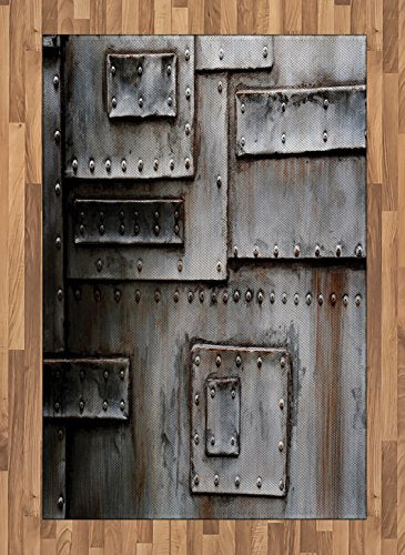 Lunarable Industrial Area Rug, Grunge Wall Old Style Closeup View of Rusty and Weathered Door Inspired Print, Flat Woven Accent Rug for Living Room Bedroom Dining Room, 4' X 5' 7", Brown Grey