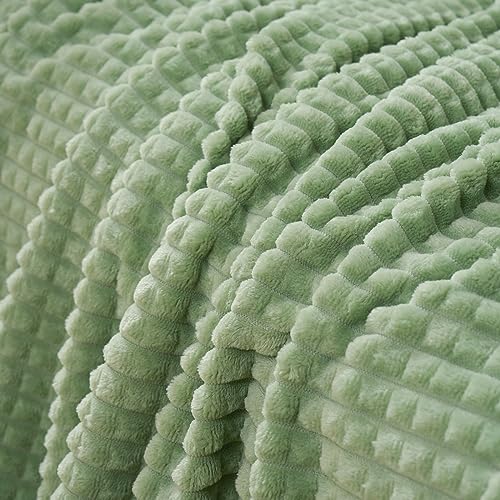Puncuntex Flannel Fleece Throw Blanket Sage Green 50"×60",Super Soft Plush Cozy Blanket with Square Grid Design Luxury for Couch Sofa Chair - color: Sage Green, size: 50"×60"
