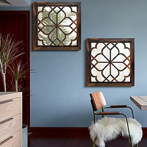 Wocred 20inch 2 PCS Square Wall Mirror,Gorgeous Rustic Farmhouse Accent Mirror, Caramel Color Entry Mirror for Bathroom Renovation,Bedrooms,Living Rooms and More. - color: Caramel Color, size: 20x20 inch - 2 PCS
