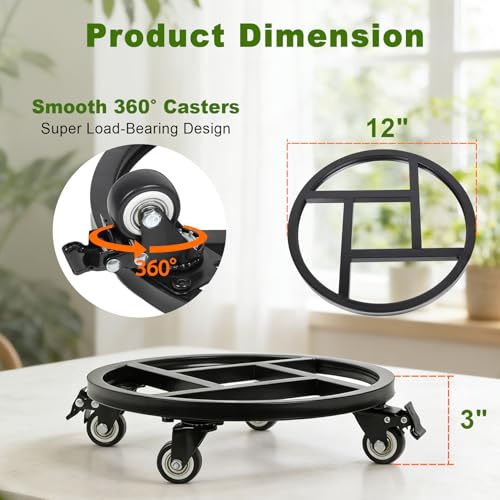 12 Inch Plant Caddy with Wheels, 2Pack Heavy Duty Plant Stand with Wheels, Metal Rolling Plant Stands for Pots Planter Holds Up to 400Lbs