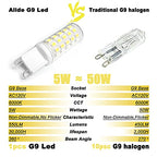 ALIDE G9 Led Bulbs 5W 6000K Daylight Cool Bright White,50W-60W Halogen Equivalent, AC120V T4 G9 Bi-pin Led Bulbs for Chandelier Pendant Lighting,550LM,10Pack, Non-Dimmable - color: 5w 6000k Daylight