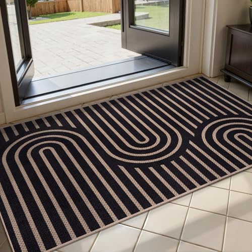 Tangsoo Easy Jute Rug 2x4 Small Rugs for Entryway,Washable Thin Outdoor Door Mat,Non-Slip Indoor Floor Carpet Farmhouse Throw Rainbow Rug for Kitchen Hallway Bedroom Front Porch - color: Black S Rainbow, size: 2x4ft