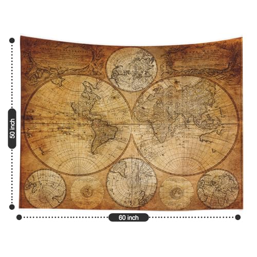 CAPSCEOLL Tapestry World Map, Wall Tapestries Vintage Map Tapestry Wall Hanging Kids Tapestries for College Room Decor 60X50 Inches,Brown Yellow - color: Brown Yellow, size: 60"L x 50"W
