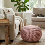 BIRDROCK HOME Round Pouf Ottoman Foot Rest - 18.5”x18.5”x15” Boho Compact Comfortable Soft Cotton Braided Foot Stool with Bean Bag Filling for Living Room, Bedroom, or Nursery (Dusty Rose) - color: Dusty Rose