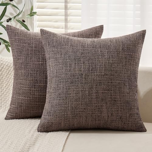 MIULEE Burlap Linen Throw Pillow Covers 20x20 Inch Set of 2 Dark Coffee Decorative Pillows Modern Farmhouse Pillowcases Soft Accent Cushion Covers for Outdoor Couch Sofa Bedroom Livingroom Home Decor - color: Dark Coffee, size: 20" x 20" (Pack of 2)