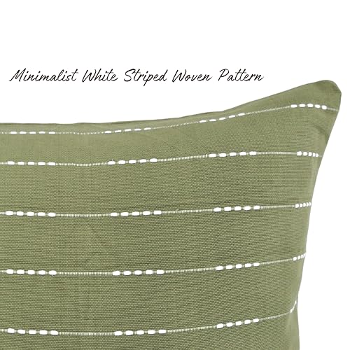 Cotton Pillow Covers 18x18 inches Olive Green/Woven Striped Pattern Contemporary Modern Luxury Cushion Covers Simple Throw Pillow Cases for Living Room Sofa Couch Bed Set of 2 - color: Olive Green, size: 18" x 18" (Pack of 2)