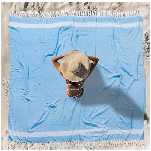 Oversized Turkish Beach Towel Blanket XXL Cotton Sandproof Towels Boho Woven Extra Large Big Sand Free Giant Throw Blankets Huge Quilt XL Picnic Camping Necessities Cloud For Adult Gifts Blue - color: Woven Light Blue, size: Xxxl(88x82 In,224x208 Cm)