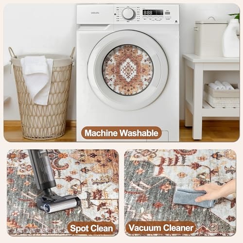 Tangsoo Vintage Rug 2x3 Washable for Entryway, Non Slip Small Area Rug, Indoor Front Door, Print Distressed Turmeric Door Mat Carpet, Soft Low Pile Rugs for Entrance Kitchen Bedroom Bathroom - color: Turmeric, size: 2' X 3' (Rectangular)