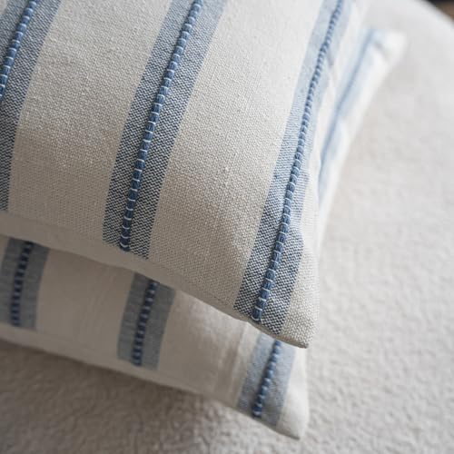 Cethom Boho Throw Pillow Covers 20x20 Set of 2, Beige and Blue Striped Decorative Pillow Cases for Couch Chair Bed, Textured Farmhouse Accent Cushion Covers for Living Room Bedroom Sofa Home Decor - color: Classic Blue, size: 20" x 20" (Pack of 2)