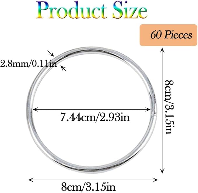 60Pcs Macrame Hoops Ring, BetterJonny 3 Inch Metal Craft Rings Hoops Silver Dream Catcher Rings Wreath Ring for Home Decorations DIY Crafts and Wall Hanging Crafts