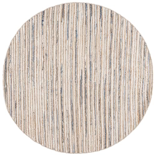 SAFAVIEH Cape Cod Collection Area Rug - 6' Round, Natural/Light Blue, Geometric Design, Ideal for High Traffic Areas in Living Room, Bedroom, Dining (CAP151L) - color: Natural/Light Blue, size: 6' (Round)