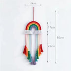 Rainbow Macrame Wall Hanging - Hand-Woven Cotton Tassel Tapestry Decor for Baby Room, Nursery, and Home Decor (Red Rainbow)