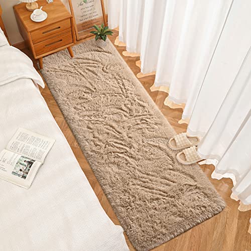 DweIke Fluffy Beige Runner Rugs for Bedroom, 2x6 Feet Soft Plush Long Runners for Girls Boys Kids, Non-Slip and Machine Washable Bedside Rug, Small Throw Carpet for Hallway Rooms Decor - color: Beige, size: 2 Ft X 6 Ft