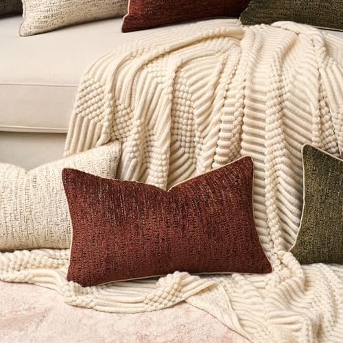 Yangest Chenille Pillow Cover 12 x 20 Inches, Thick Textured Rectangle Throw Pillow Cover Farmhouse Modern Soft Accent Couch Neutral Pillow Cover for Living Room Bedroom, Red - color: Red, size: 20" x 12" (Pack of 1)