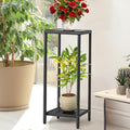 Outdoor Plant Stand 2 Tier Shelf for Patio Flower Pot Planter Stand Holder with Wicker Poly Lumber Shelves 31" Tall Corner Plant Display Rack with Adjustable Feet Heavy Duty for Balcony Porch Black