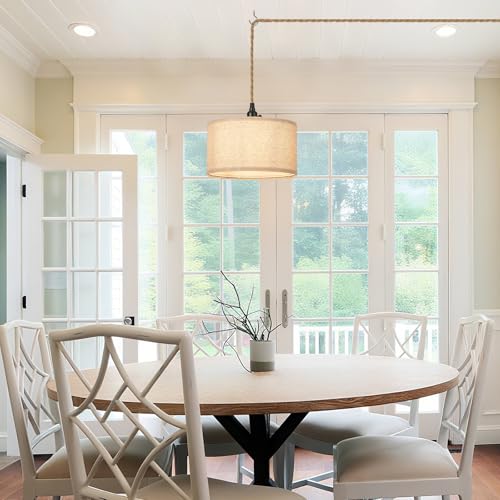 2 Packs Plug in Pendant Lights Fabric Hanging Lamp Kit with Dimmable Switch 15 Ft Long Hemp Rope Farmhouse Pndant Light Cord Lighting Fixture DIY Hanging Light - size: 2 Light Fabric