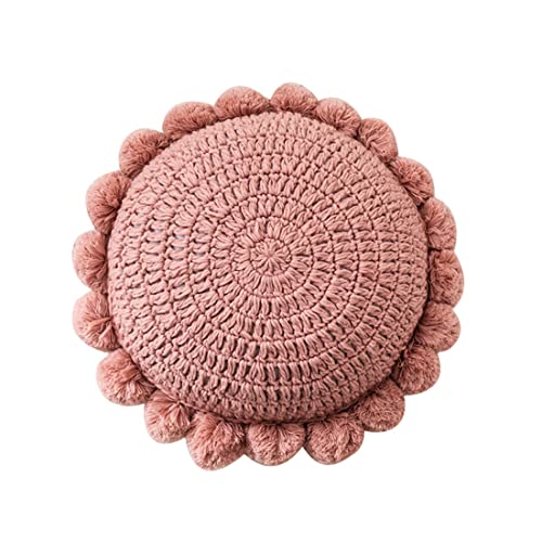 Byitre Bohemian Round Pillow 20 Inch | 100% Cotton Decorative Pillow Hand Tufted with Chunky Textured Poms | Boho Throw Pillow for Bed or Couch | Natural Pink Throw Pillow - color: Sunflower Pink