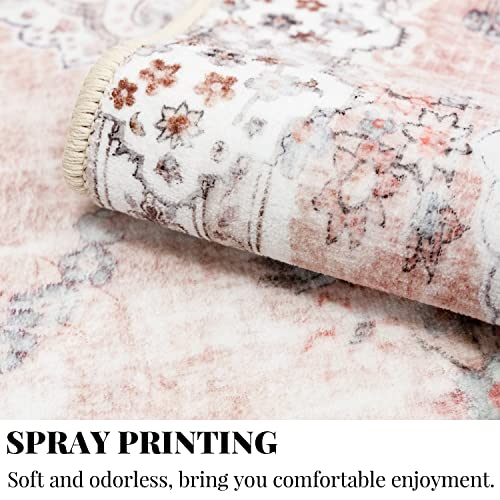 MUJOO Non Slip Boho Pink Runner Rug, Machine Washable for Hallways Entryway Kitchen Bathroom Bedside Retro Soft Low-Pile 2'x6' Blossom - color: Pink, size: 2' x 6' (Rectangular)