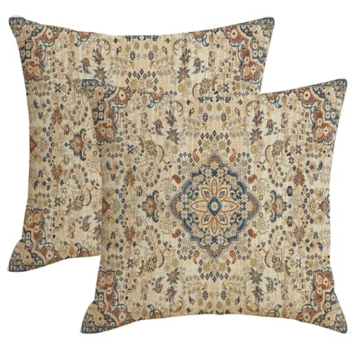 Boho Pillow Covers 18x18 Sage Green Ethnic Throw Pillows Cover | Brown and Green Grey Floral Outdoor Pillow Cases Set of 2 Vintage Farmhouse Flower Decorative for Bedroom Couch Sofa Decor - color: Grey Boho 2, size: 18" x 18" (Pack of 2)