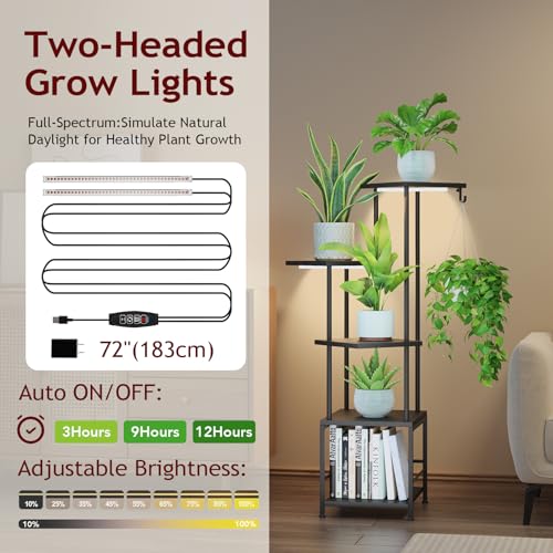Homsorout Plant Stand Indoor with Grow Light - 5-Tier Metal Plant Shelf with Hanging Basket Hook, Corner Tall Flower Holder for Multiple Plants, Living Room Balcony Garden Patio, Black - color: Black, size: 5-Tier