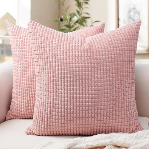 Softalker Throw Pillow Covers 20x20 Inch, Set of 2, Soft Corduroy Boho Stripe Decorative Pillow Cover, Couch Fluffy Pillow Cover for Farmhouse Home Decor Bed Living Room, Pink - color: Yml Pink, size: 20" x 20" (Pack of 2)