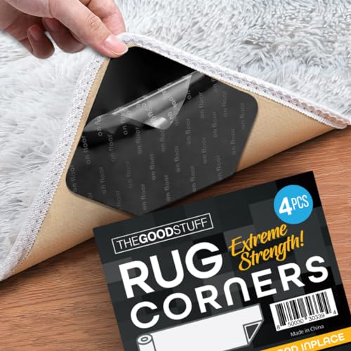 Anti Slip Rug Corner Grips - Four Pack - Quickly and Easily Secure Rugs and Runners to Laminate and Wooden Floors - by The Good Stuff - size: 2" x 3" (Square)