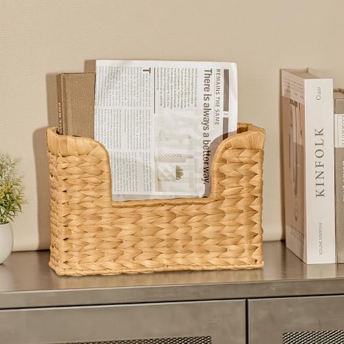 Magazine Holder Wall Basket Water Hyacinth Woven Mail Organizer, Wicker Wall Hanging Baskets for Magazines, Letters & Storage Decorative Mail Holder, Magazine Rack, Hanging Basket 11.8x4.3x7.9 Inch - color: Natural
